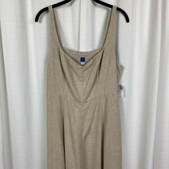 Old Navy Beige Fit&Flare Linen Blend Midi Dress Sz.L NWT - Picture 5 of 14